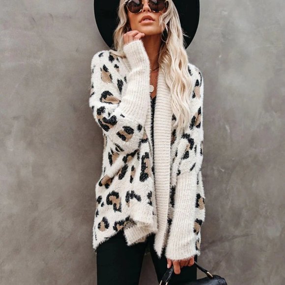 Fuzzy Leopard Cardigan Sweater - Picture 3 of 14